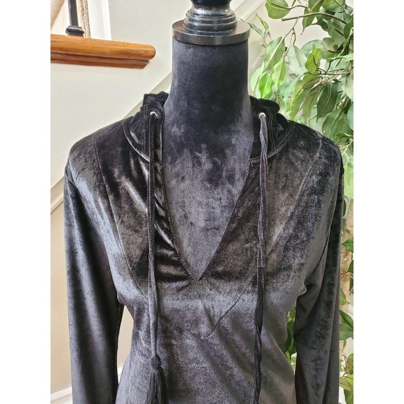 Ingear Resort Black Velvet Polyester V-Neck Long Sleeve Knee Length Dress S/M - Picture 2 of 15